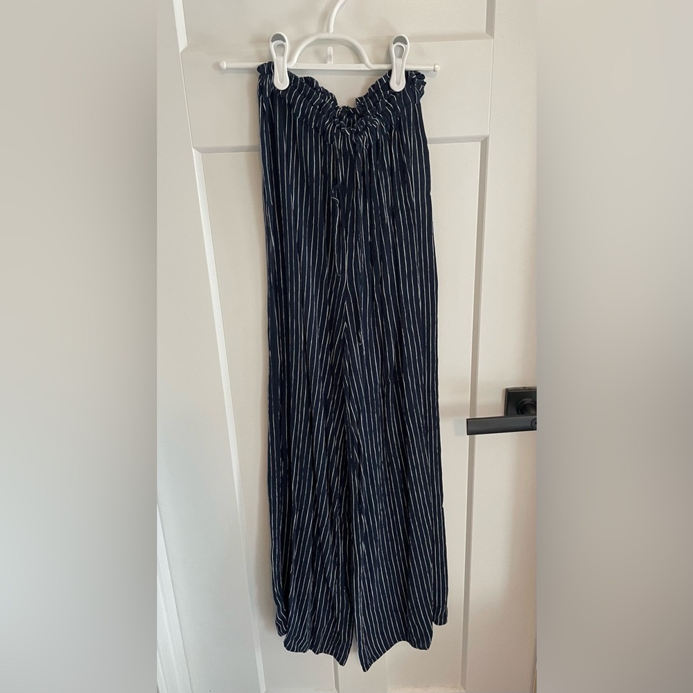 American Eagle Striped Navy and White Wide-Leg Pants